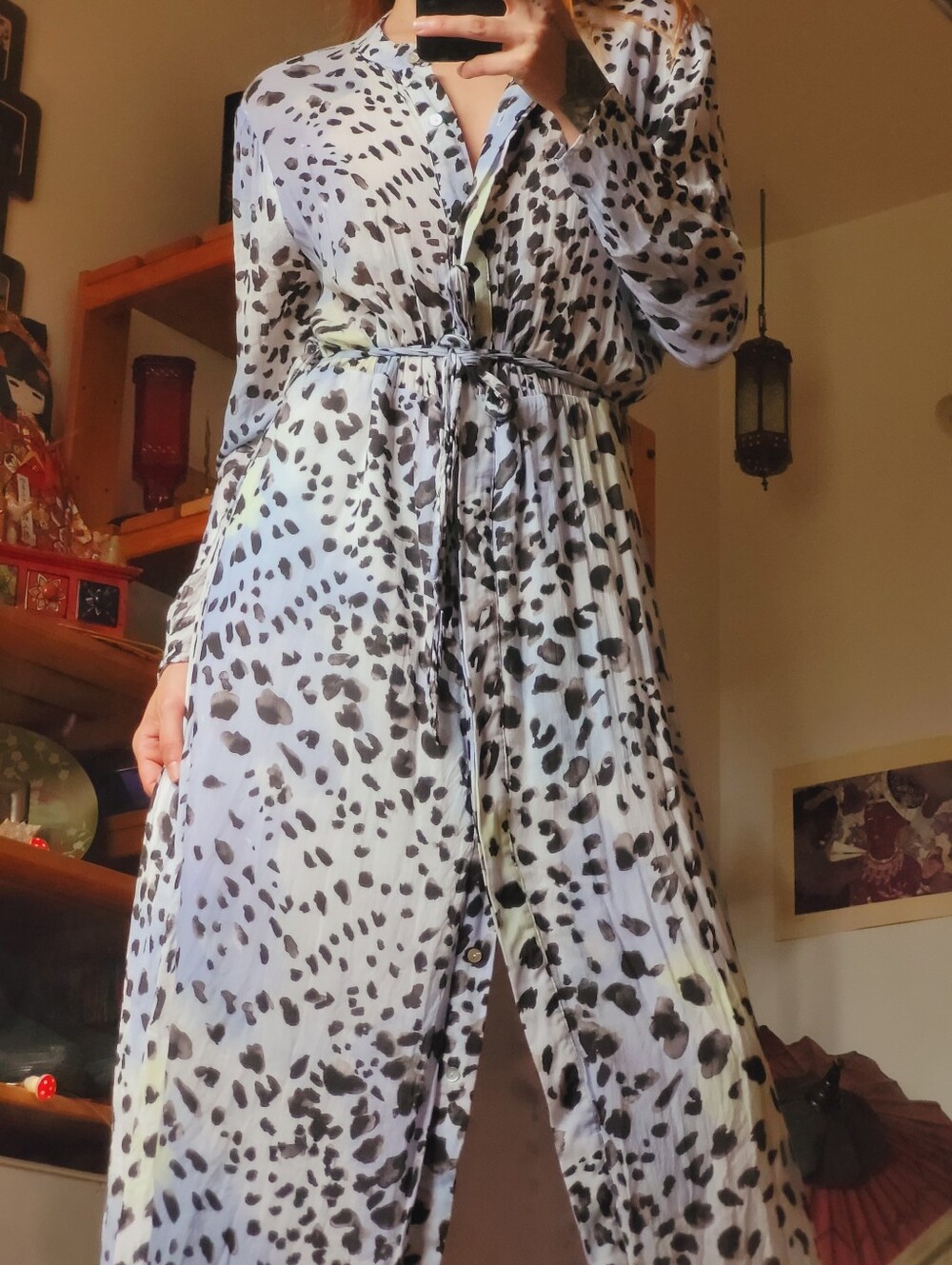 Bella Dahl Long Sleeve Leopard Print Maxi Dress in Blue and Black - Size M